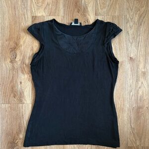 Banana Republic Silk M Black Cap Sleeve w Flutter Top